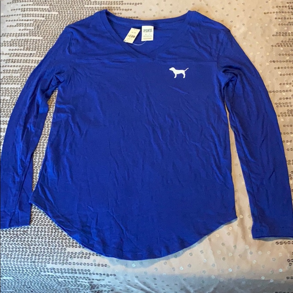 PINK Victoria’s Secret Blue Long Sleeve V Neck Top